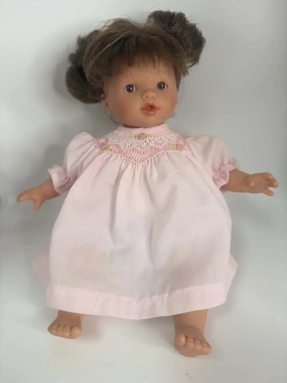 Rosalina Doll Pink Dress 10” Bella Brunette Brown Eyes Embroidered Dress